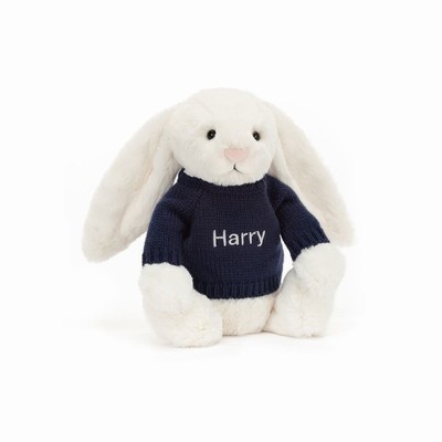 Jellycat Bashful Cream Bunny with Navy Jumper UK | 29104KOVI